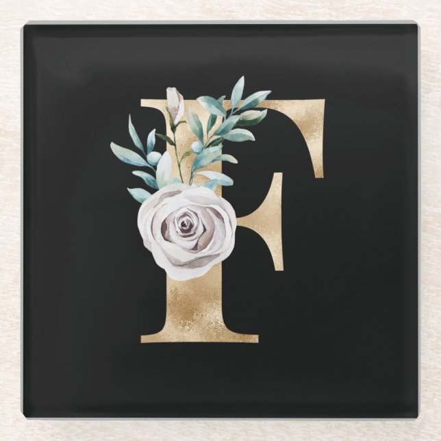 Winter holidays initials  letter F Glass Coaster (Front)