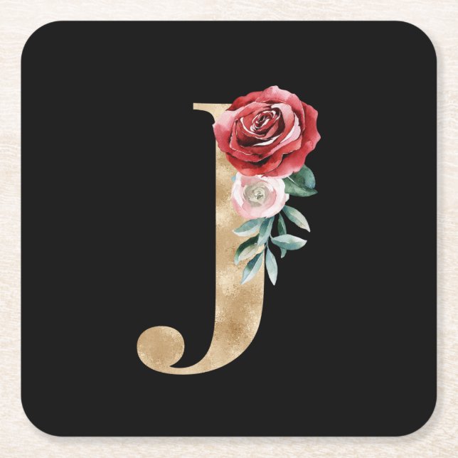 Winter holidays initials  letter J Square Paper Coaster (Front)