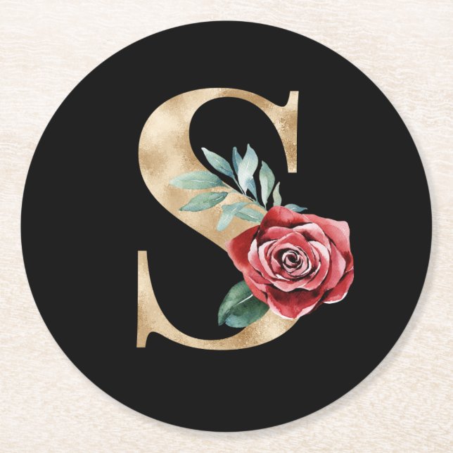 Winter holidays initials  letter S Round Paper Coaster (Front)