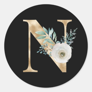 Winter holidays initials sticker letter N