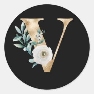 Winter holidays initials sticker letter V