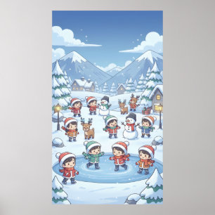 Winter holidays little kids wearing cozy coats poster