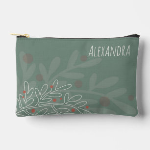 Winter holidays mistletoe personalised name text accessory pouch