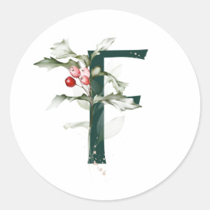 Winter holidays MONOGRAM red poinsettia berries C Classic Round Sticker
