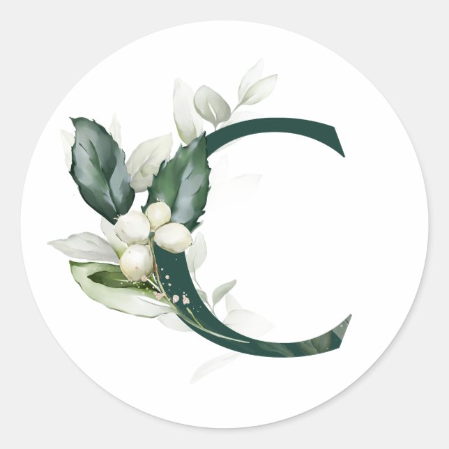 Winter holidays MONOGRAM white berries   Classic Round Sticker (Front)