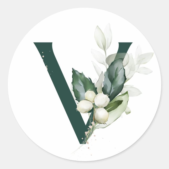 Winter holidays MONOGRAM white berries   Classic Round Sticker (Front)