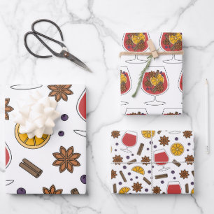 Winter holidays mulled red wine and spices wrapping paper sheet