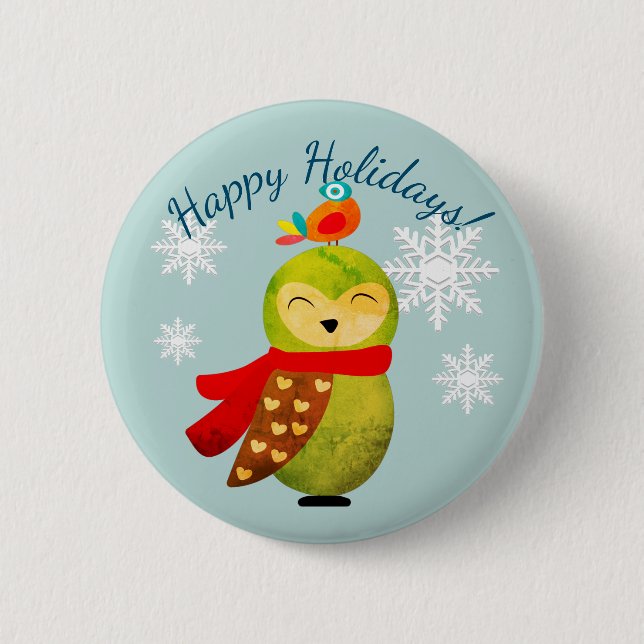Winter Holidays Owl 6 Cm Round Badge (Front)