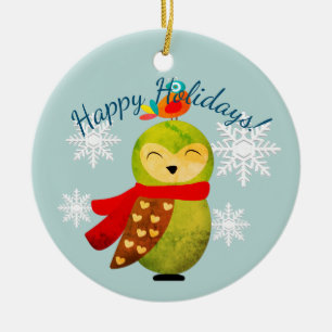 Winter Holidays Owl Ceramic Tree Decoration