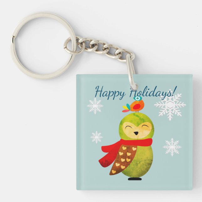 Winter Holidays Owl Key Ring (Front)