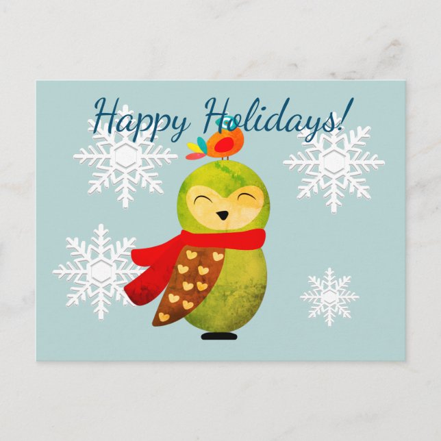 Winter Holidays Owl Postcard (Front)