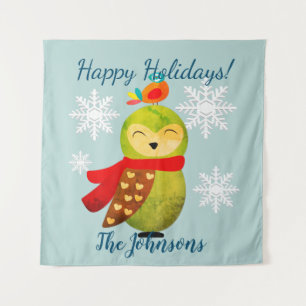 Winter Holidays Owl Tapestry