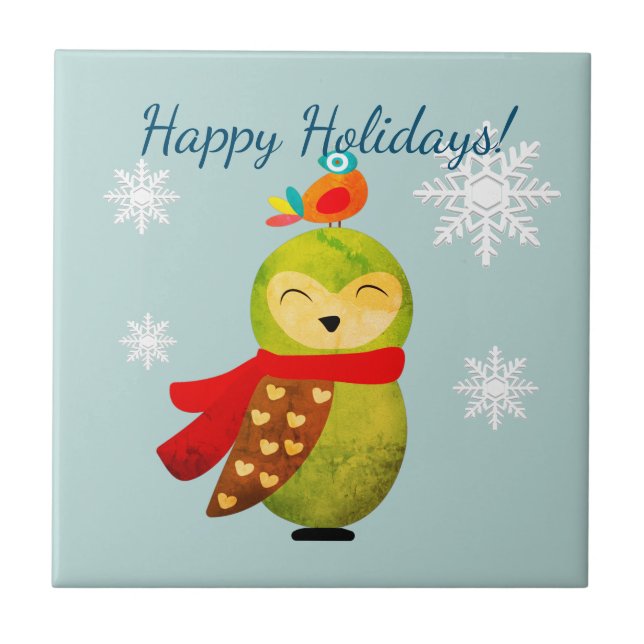 Winter Holidays Owl Tile (Front)