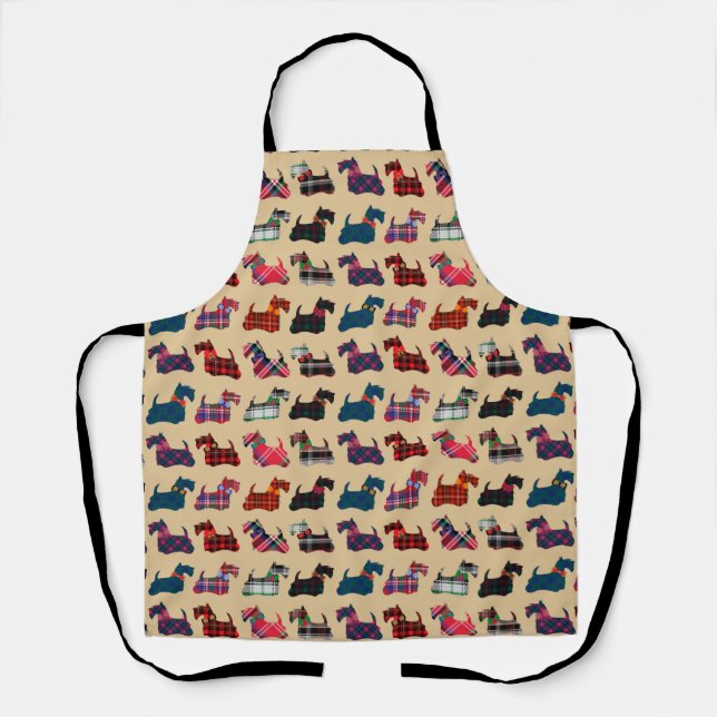 Winter Holidays Plaid Scottish Terriers  Apron (Front)