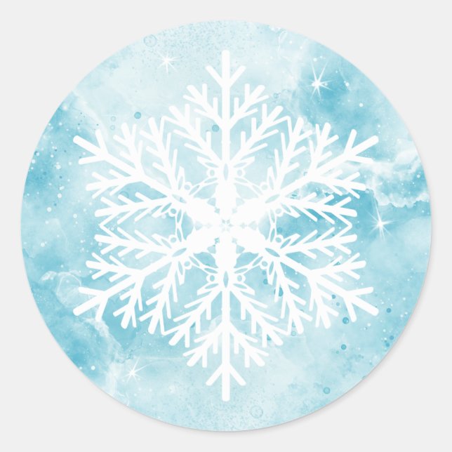 Winter Holidays Snowflake Teal Blue Christmas Classic Round Sticker (Front)