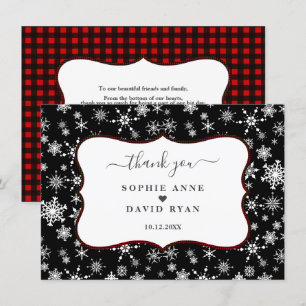 Winter Holidays Snowflakes Red Buffalo Wedding Thank You Card