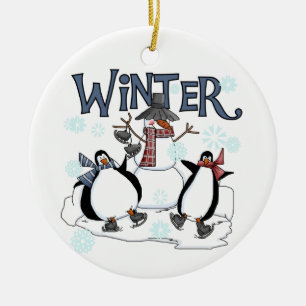 Winter Holidays Snowman Penguins Ice Skating Ceramic Tree Decoration