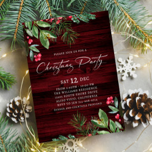 Winter Holly and Berries Christmas Party Invitation