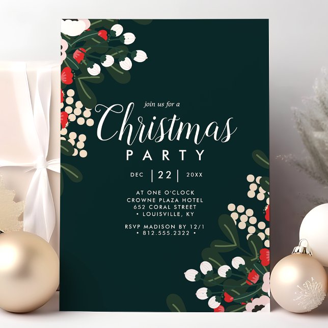 Winter Holly Berries Floral Christmas Party Invitation (Creator Uploaded)