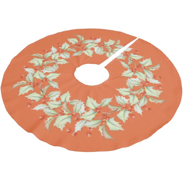 Winter holly berries wreath orange Christmas Brushed Polyester Tree Skirt (Angled)