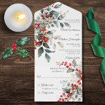 Winter Holly Berry All In One Invitation<br><div class="desc">Let our watercolor holly invitations be the first glimpse into your magical winter wedding. Create an unforgettable first impression with a design that speaks to the elegance and romance of the season. The All-in-One wedding invitations are both beautiful and practical by combining the wedding invitation with an easy to remove...</div>