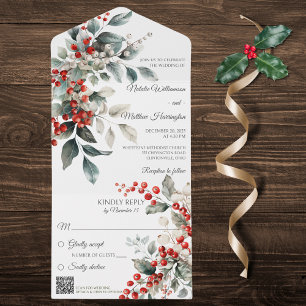 Winter Holly Berry with QR Code  All In One Invitation
