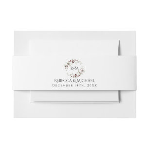 Winter Holly Berry Wreath Monogram Wedding Invitation Belly Band