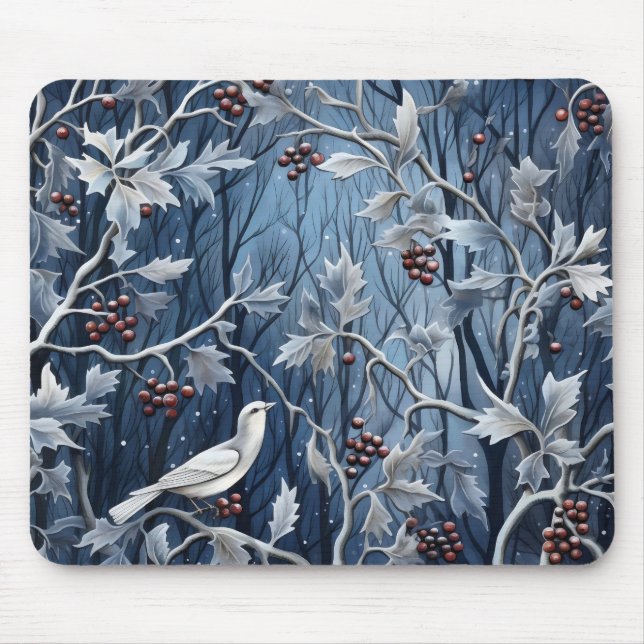 Winter Holly Bird Mouse Mat (Front)