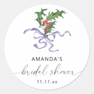 Winter holly branch - bridal shower classic round sticker