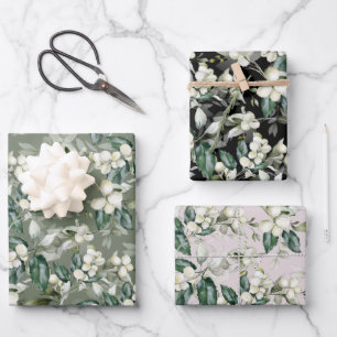 Winter holly branches green pattern watercolour wrapping paper sheet