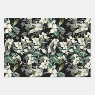 Winter holly branches green pattern wrapping paper sheet