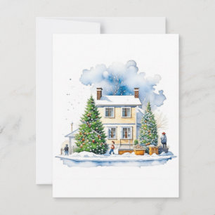 Winter Home Scene A - Watercolors Holiday Card