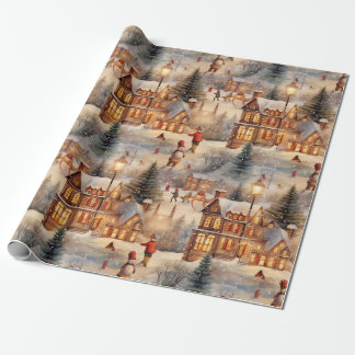 Winter Home Snow Village Wrapping Paper