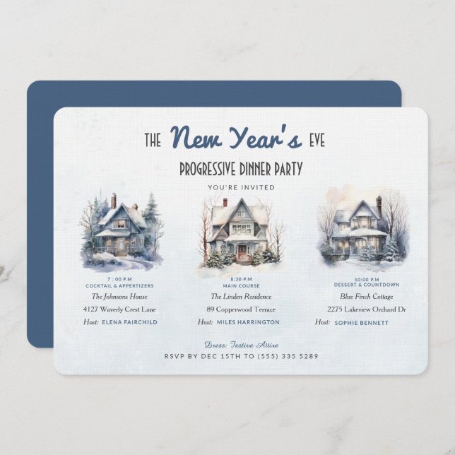 Winter Homes New Year's Eve Progressive Dinner Invitation (Front/Back)