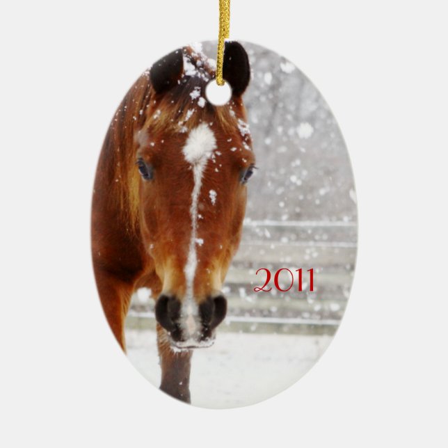 Winter Horse Christmas Ceramic Tree Decoration (Front)
