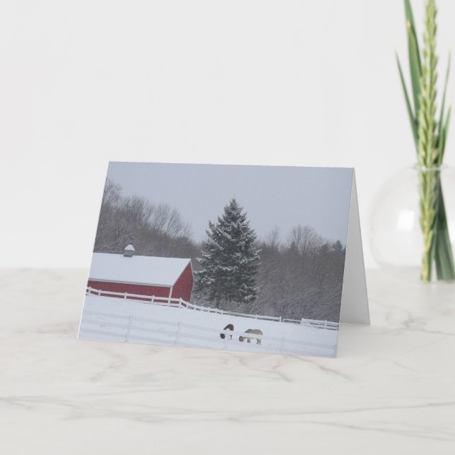 Winter Horse Farm Holiday Greeting Card (Front)