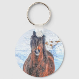 Winter Horse in Snowy Field 2 Key Ring