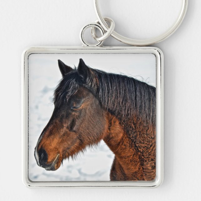 Winter Horse in Snowy Field 3 Key Ring (Front)