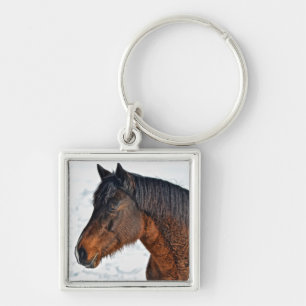 Winter Horse in Snowy Field 3 Key Ring