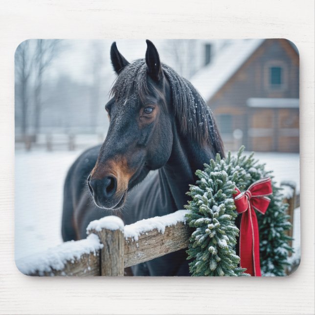 Winter Horse With Christmas Wreath Mouse Mat (Front)