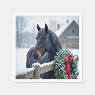 Winter Horse With Christmas Wreath Napkin