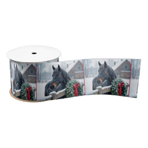 Winter Horse With Christmas Wreath Satin Ribbon