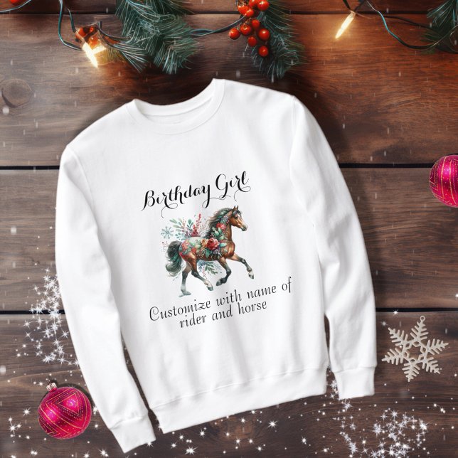 Winter Horse With Flowers  Sweatshirt (Enjoy this Festive Christmas design! Customize with your favorite holiday event or greeting.)