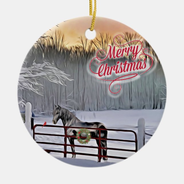 Winter horses Christmas  Ceramic Tree Decoration (Front)
