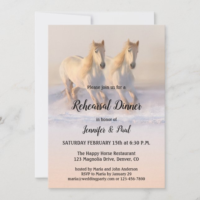Winter Horses in Snow Rehearsal Dinner Invitation (Front)