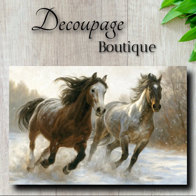 Winter Horses Running Side by Side Decoupage Tissue Paper (Winter Horses Running Side by Side Decoupage Tissue Paper)