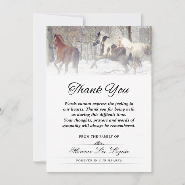 Winter Horses Thank You Sympathy Words Card (Front)