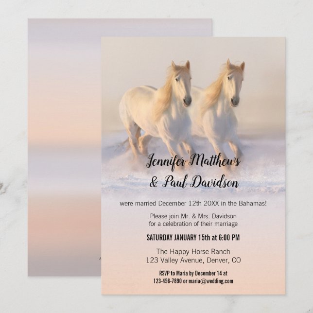 Winter Horses Wedding Reception Only Invitation (Front/Back)