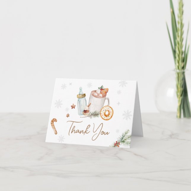 Winter Hot Cocoa Baby Its Cold Outside Baby Shower Thank You Card (Front)