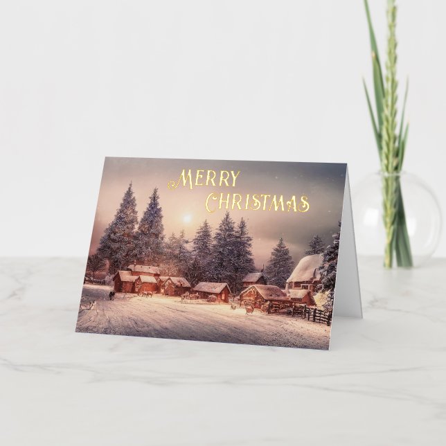Winter house forest - Merry Christmas Foil Greeting Card (Front)